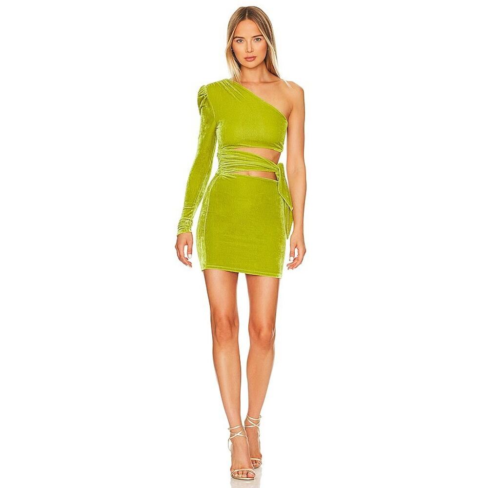 Lovers + Friends Tessa Mini Dress Cut Out Jewel Green Velvet Size L